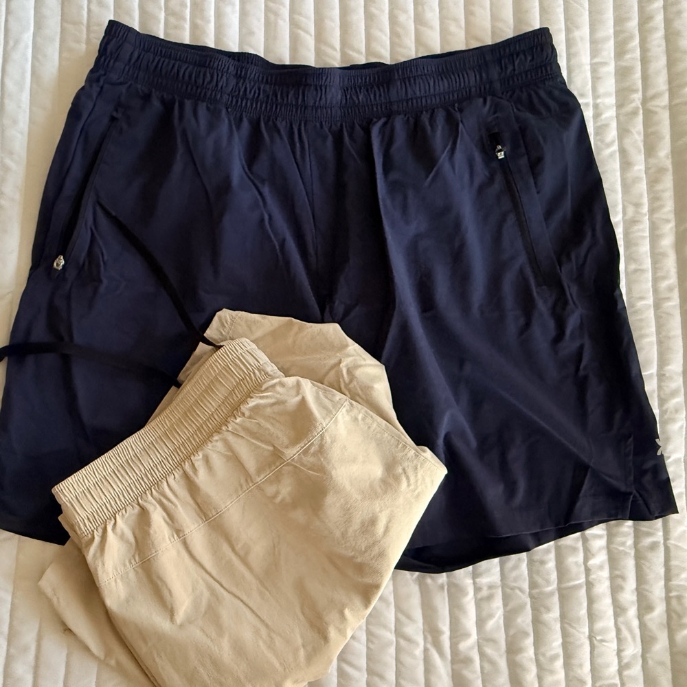 Men’s Workout Shorts by All in Motion, Navy and Beige Athletic Shorts Set, sz L